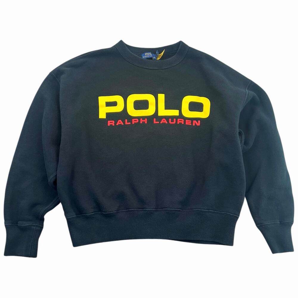 Polo Ralph Lauren Women’s S Black Oversized Logo Crewneck Sweatshirt Yellow Red